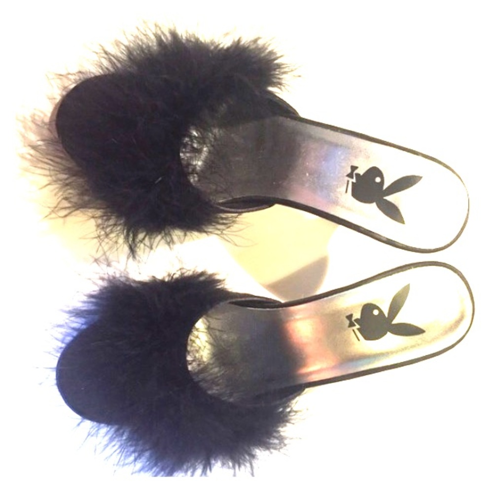 Black Playboy fluffy heels!!