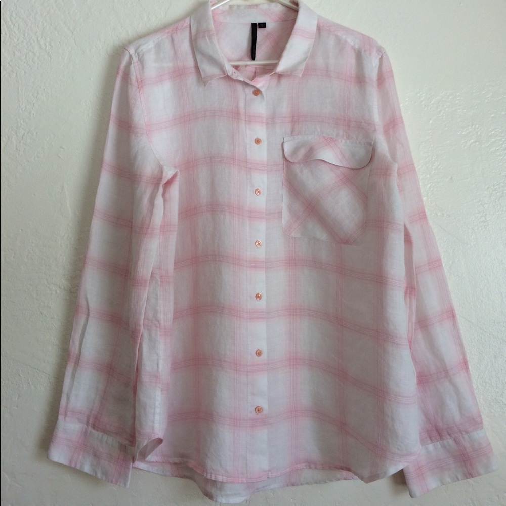Calvin Klein pink and white plaid fine Rame shirt.
