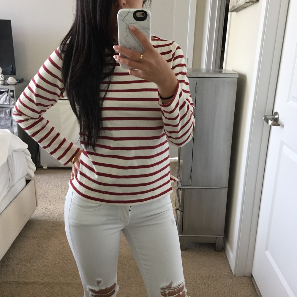 RED and white striped top
