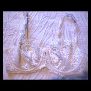 White rhinestone lace unlined VS bra 32D