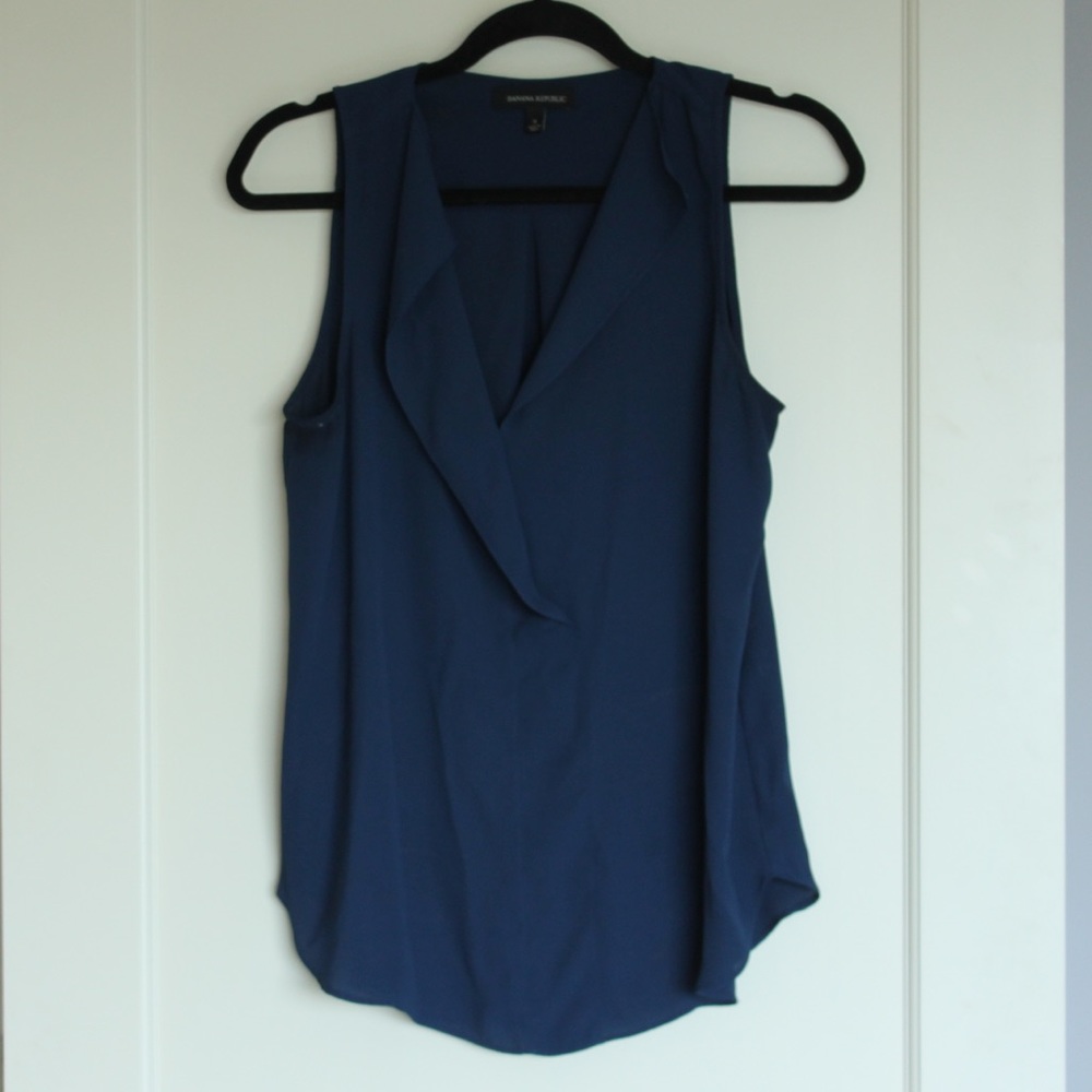 Banana Republic Draped Sleeveless Blouse - navy
