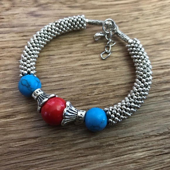 Women Bracelet Handmade Tibet style Blue and Red - Picture 2 of 8