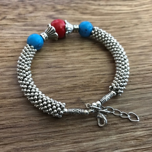 Women Bracelet Handmade Tibet style Blue and Red - Picture 1 of 8