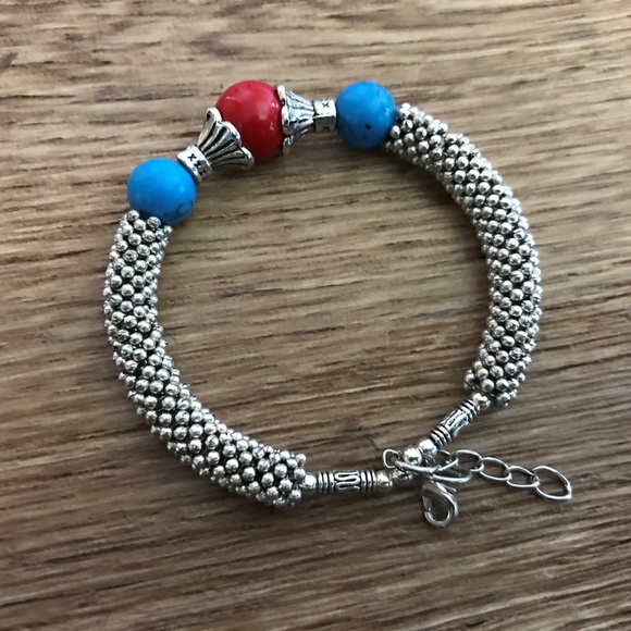 Women Bracelet Handmade Tibet style Blue and Red - Picture 6 of 8