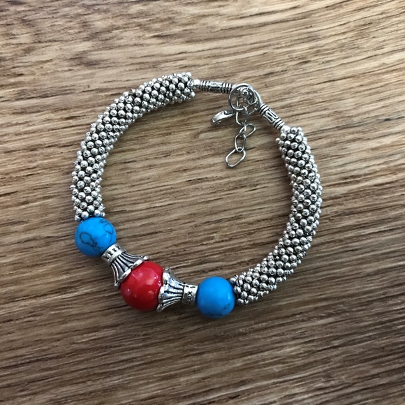 Women Bracelet Handmade Tibet style Blue and Red - Picture 4 of 8