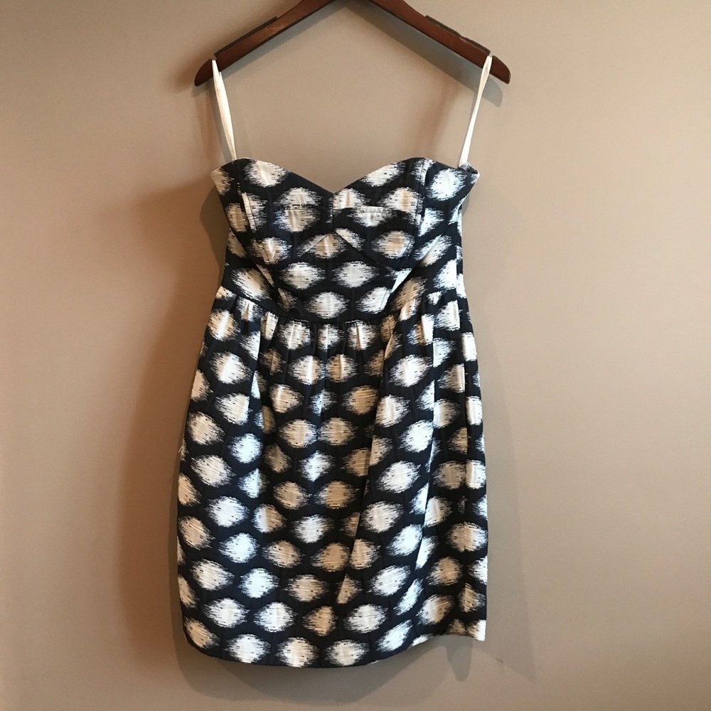 Classic navy and cream strapless dress