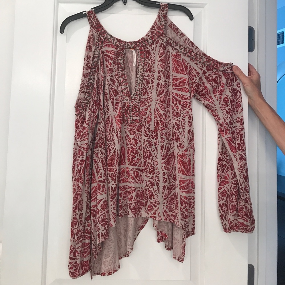 Free People Cold Shoulder Beaded Top