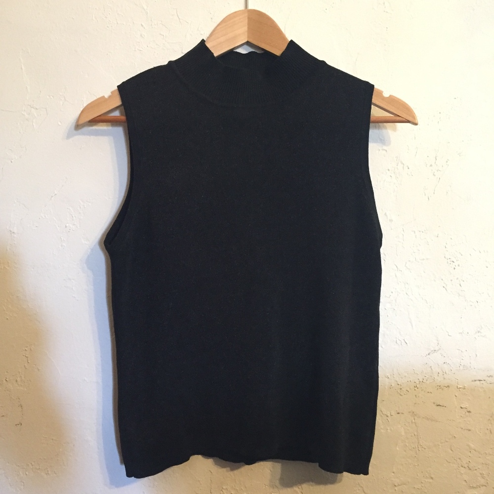 Metallic Black Silk Mockneck Tank high neckline