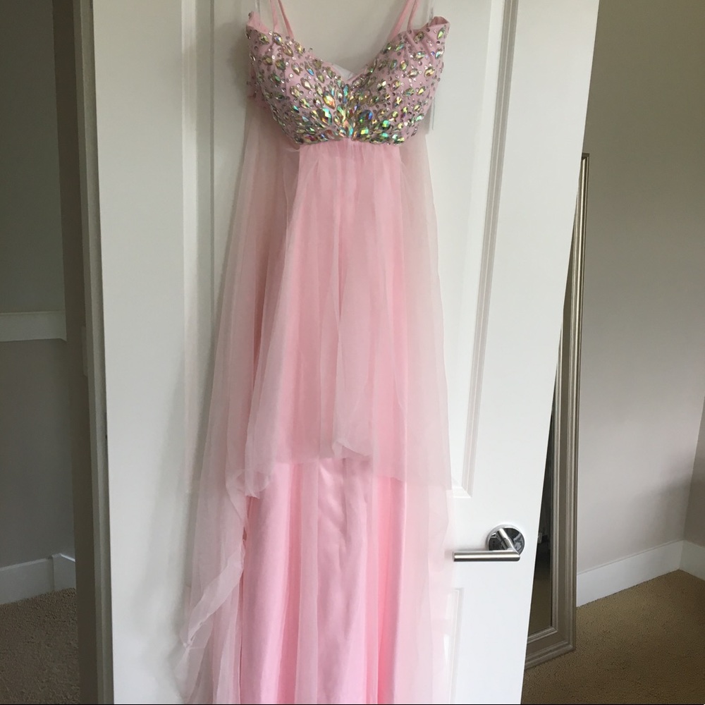 Gorgeous, floor length, pink chiffon gown