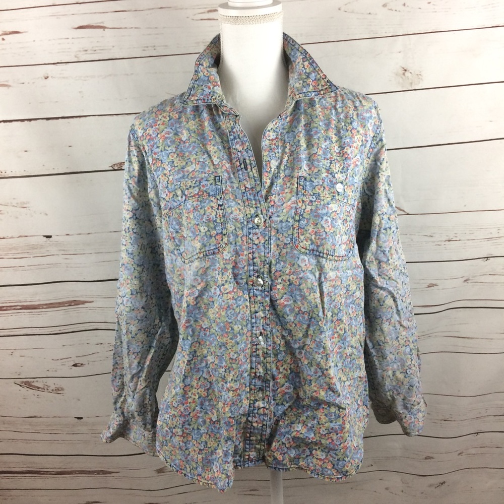 Floral Button Chambray shirt by Liz Claiborne sz L
