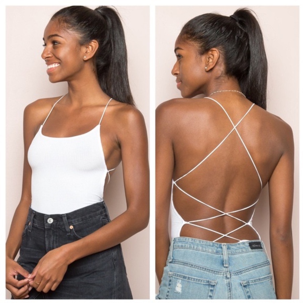 Brandy Melville white rose bodysuit