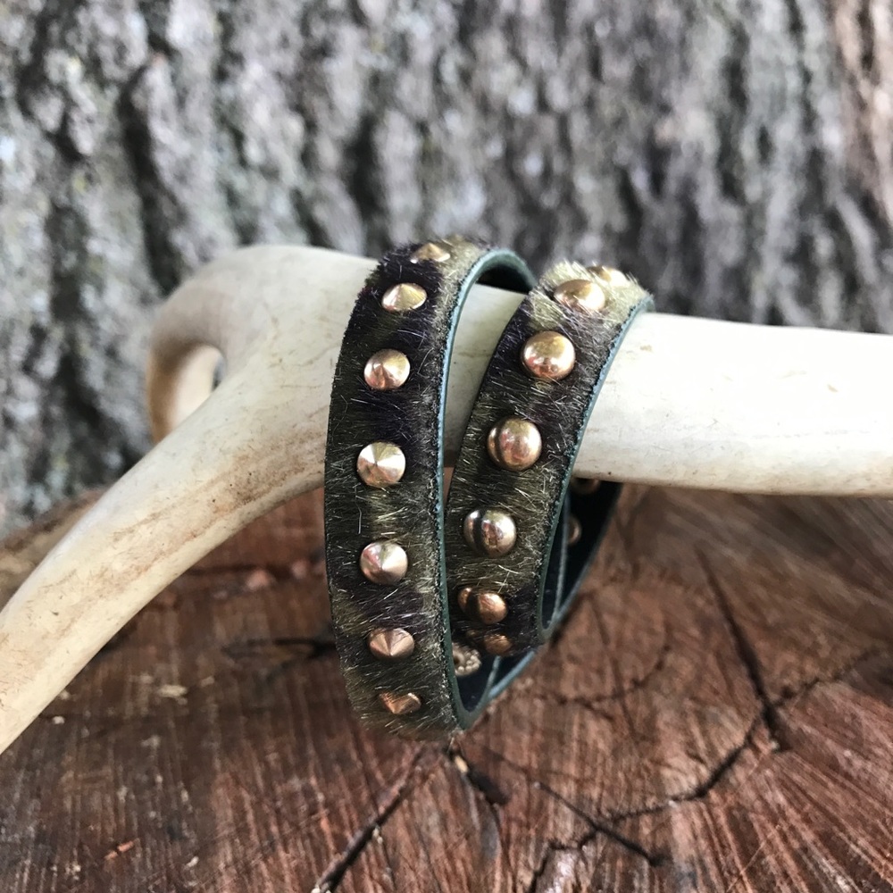 BoHo style faux fur leather camo bracelet