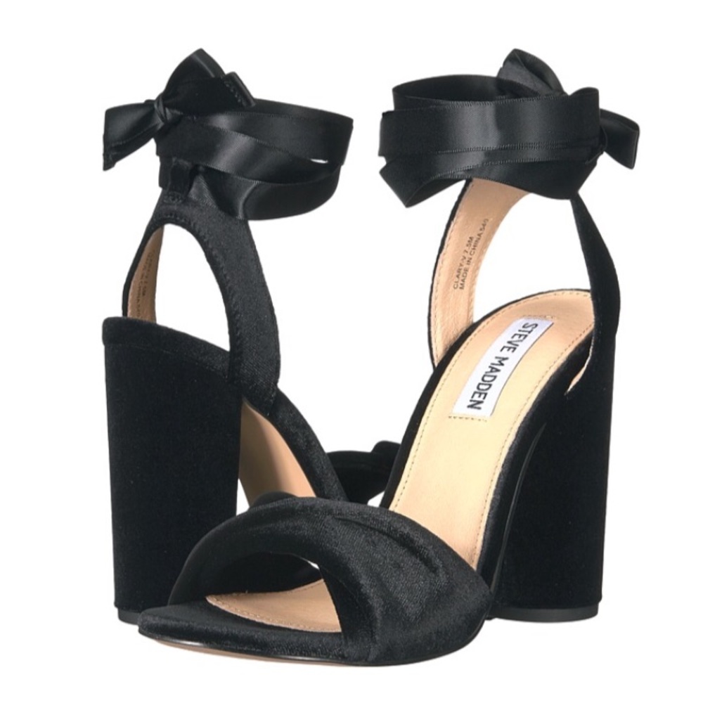 Steve Madden Clary-V Black Velvet Lace-Up Heels