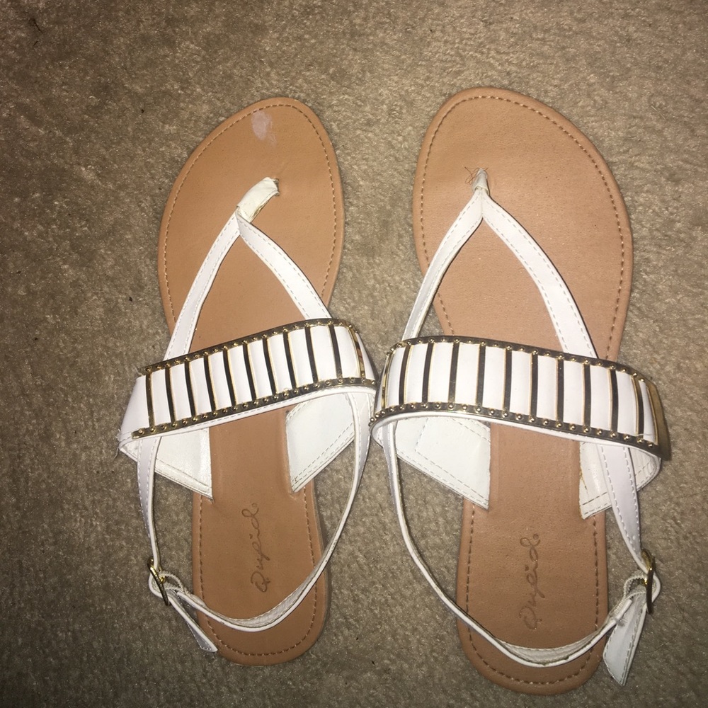 White and gold flat sandals