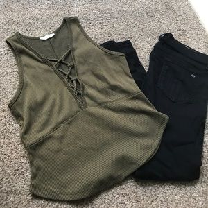 Olive Lace up Tank