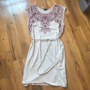 Red Embroidered Tie Dress