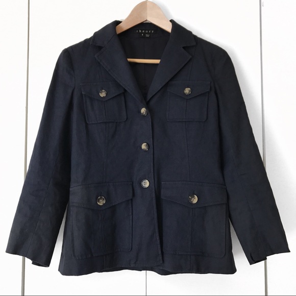 Theory Jackets & Blazers - Theory Shelly Linen Navy Blue Button Blazer Size 6