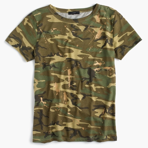Jcrew Camo Tshirt W Gold Glitter Paint 