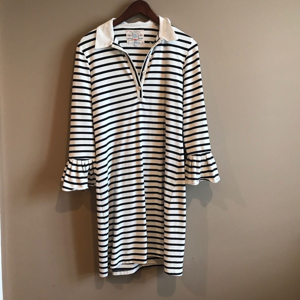 Classic navy and white striped dress