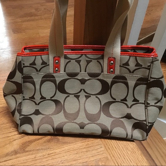 Coach brown purse with orange piping like new - Picture 2 of 4