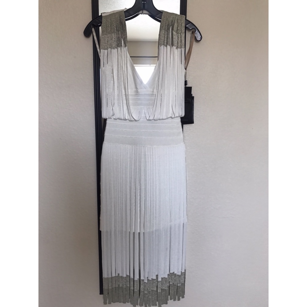 Herve Leger Kym Metallic Fringe Bandage Dress