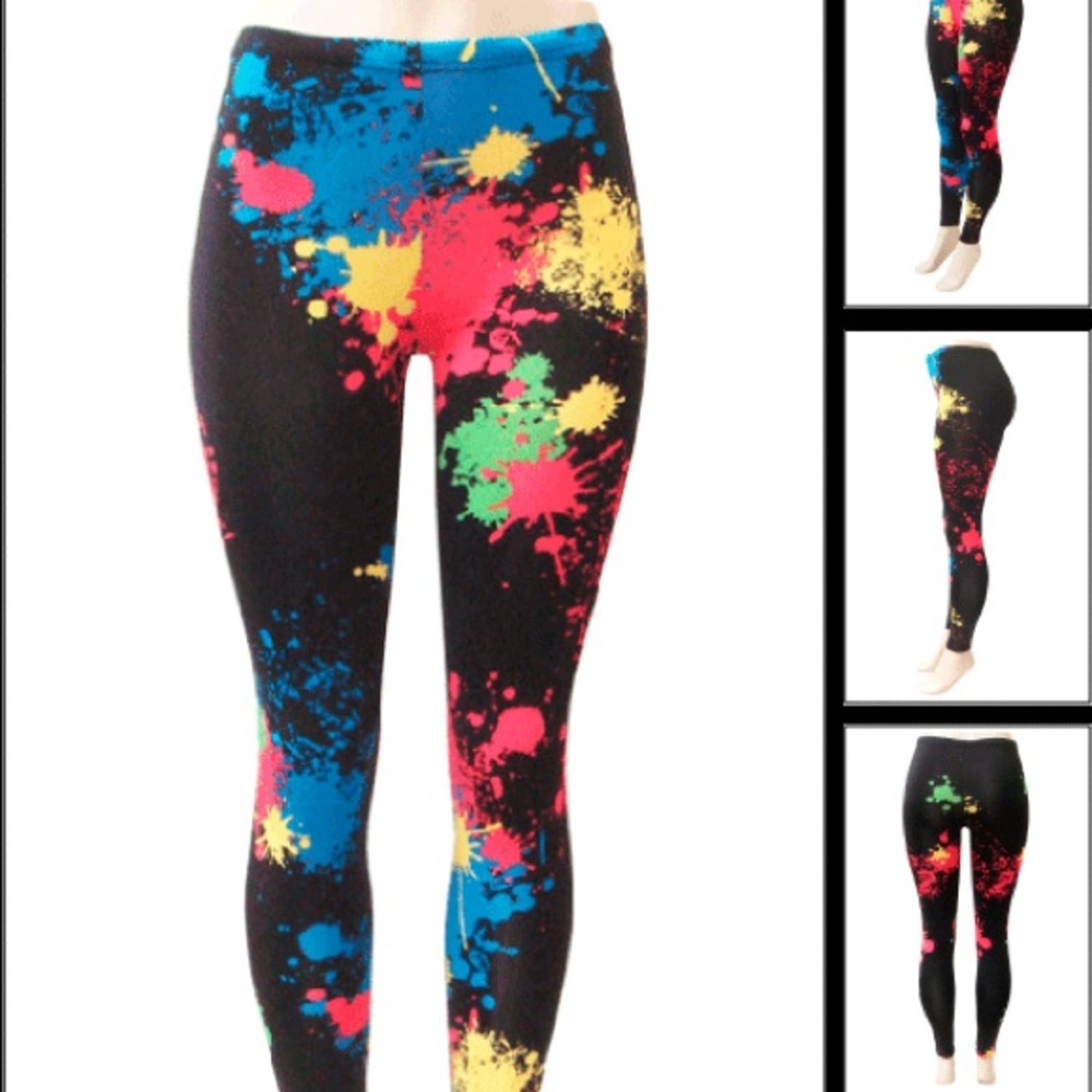 Painted Splash&Splattered Black Leggins🌈🎨