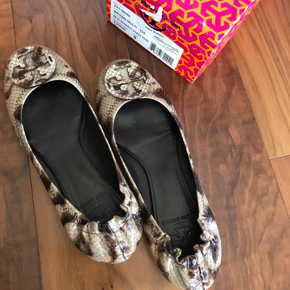 Tory Burch Reva Snake-Print Ballet Flats
