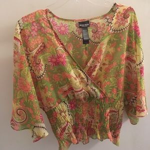 Flower print Bisou Bisou sheer blouse.