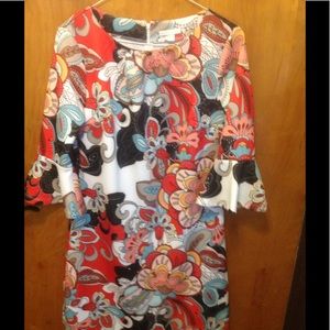 Vivid floral print dress 70's look