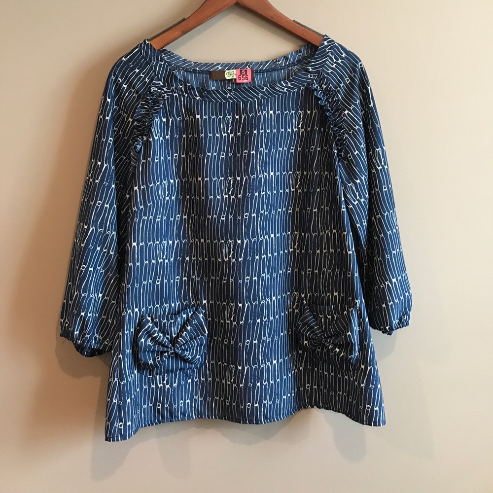 Flattering blue and white top