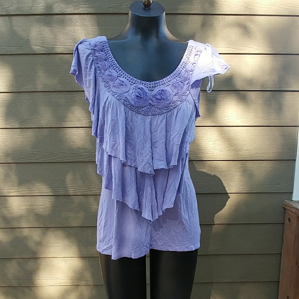 Agb purple ruffle floral top large