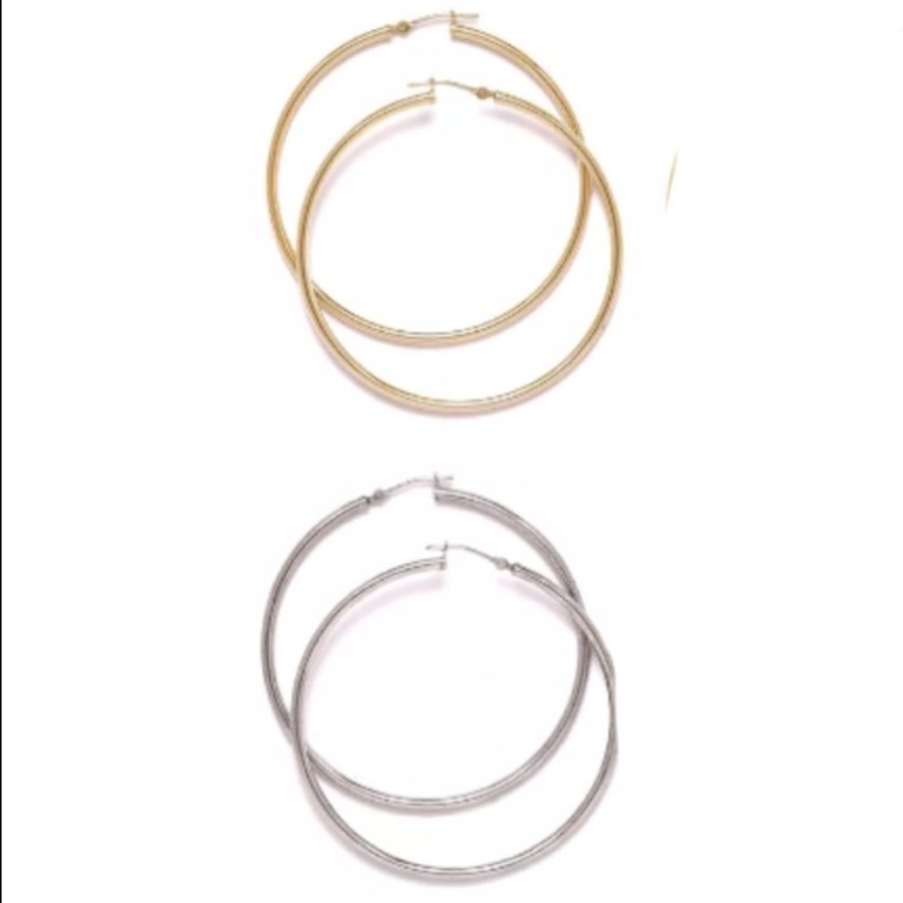 14k Yellow/White Gold Hoop Earrings 50mmx2mm - Picture 1 of 1
