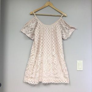 Venus "cold shoulder" peach lace dress.
