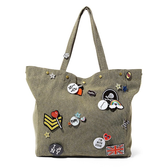 1 LEFT! Steve Madden Canvas Tote Patches and Pins - Picture 2 of 4