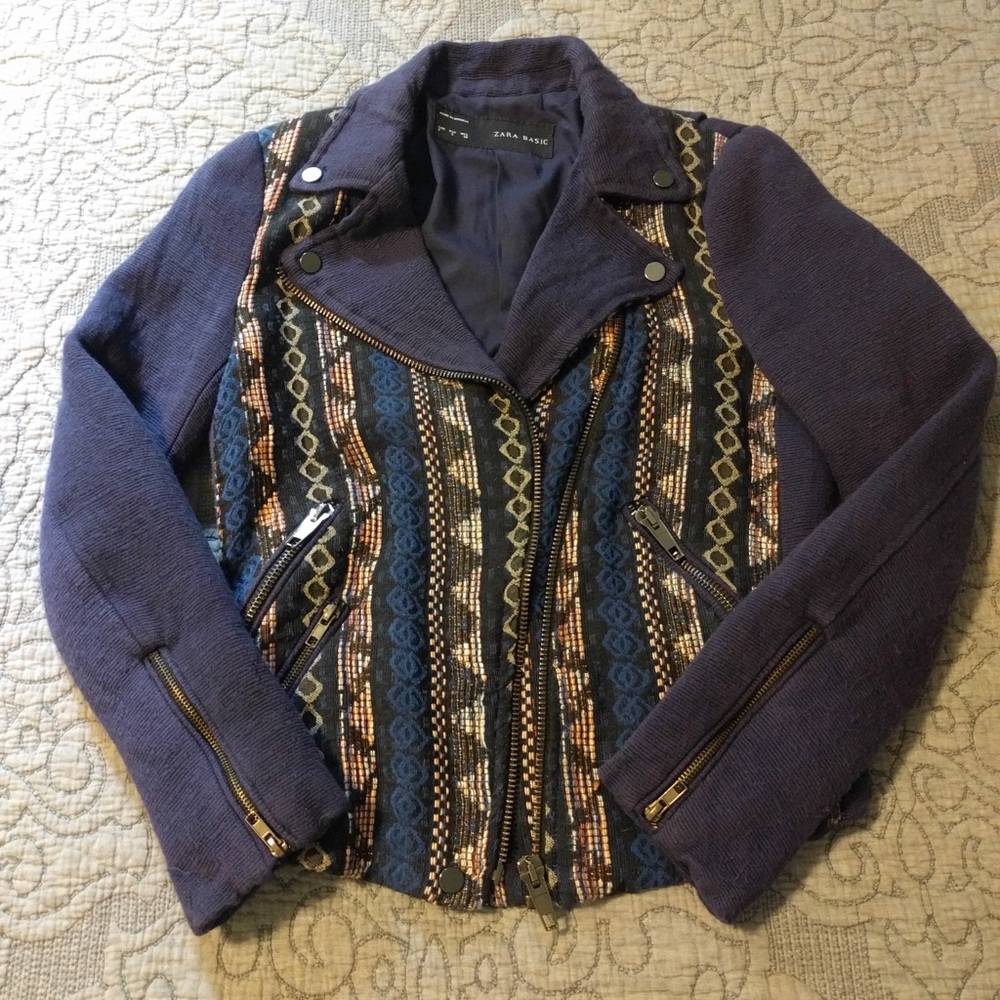 Zara indigo textured moto jacket