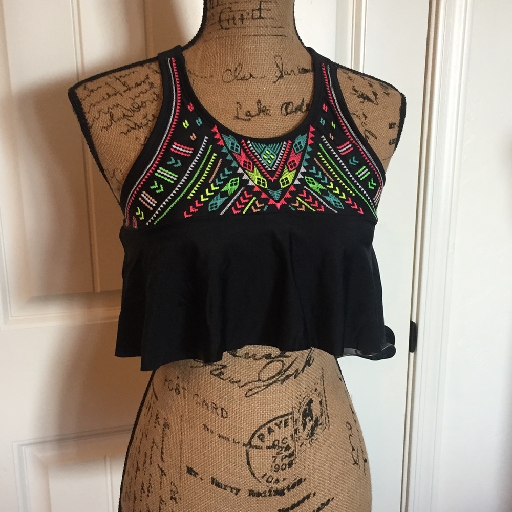 Cute! Embroidered Aztec Print Racerback Bikini Top