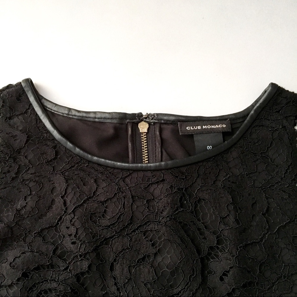 Black Lace and Leather Club Monaco Cocktail Dress