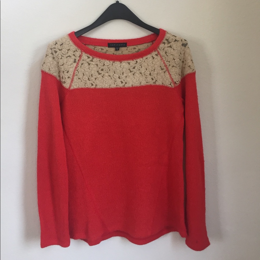 Cozy Burnt Orange Lace Detail Sweater