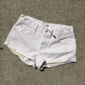 GRLFRND denim destress shorts in white