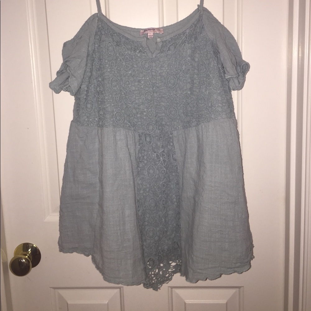 Blue Off The Shoulder Lace top