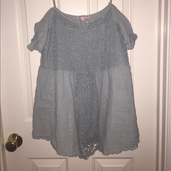 Blue Off The Shoulder Lace top - Picture 1 of 5