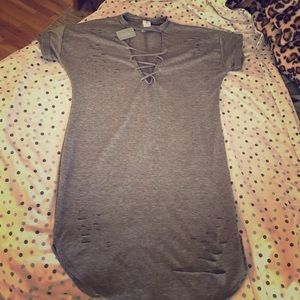 Grey distressed dress.