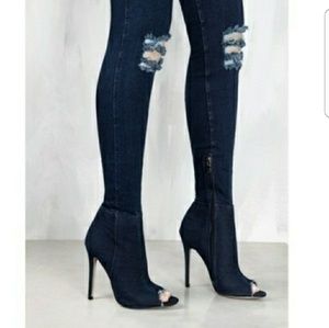 Thigh high denim boots new