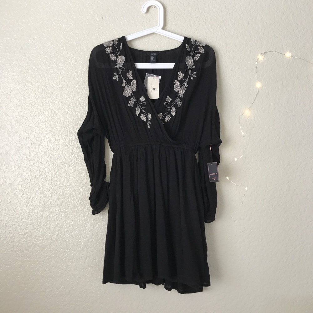 NEW Forever 21 Black Embroidered Dress
