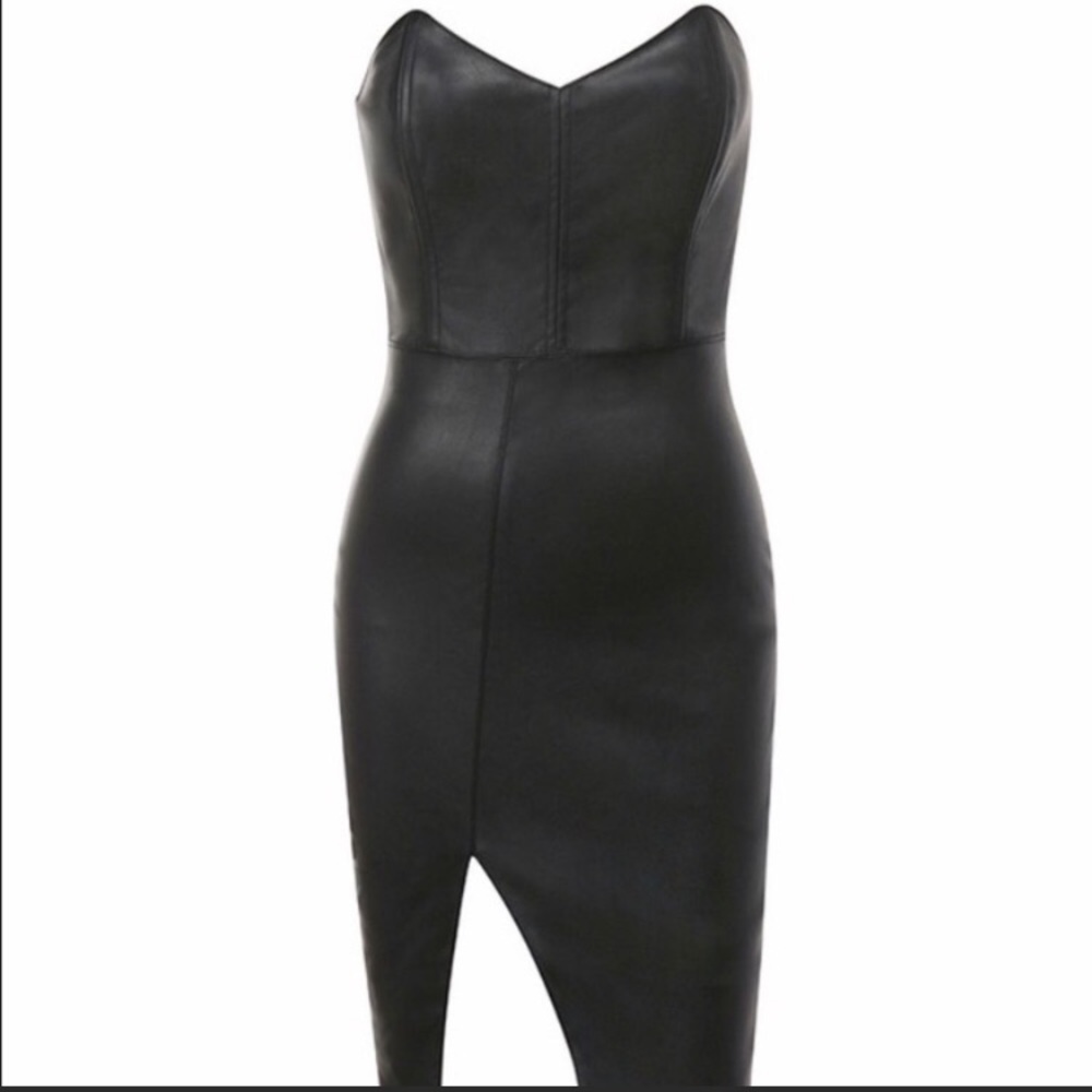 House of CB Black leather dress with gold zipper