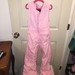 Pink snow pants.
