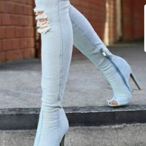 Thigh high denim boots new