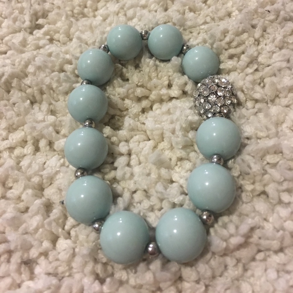 Mint beaded bracelet with rhinestones