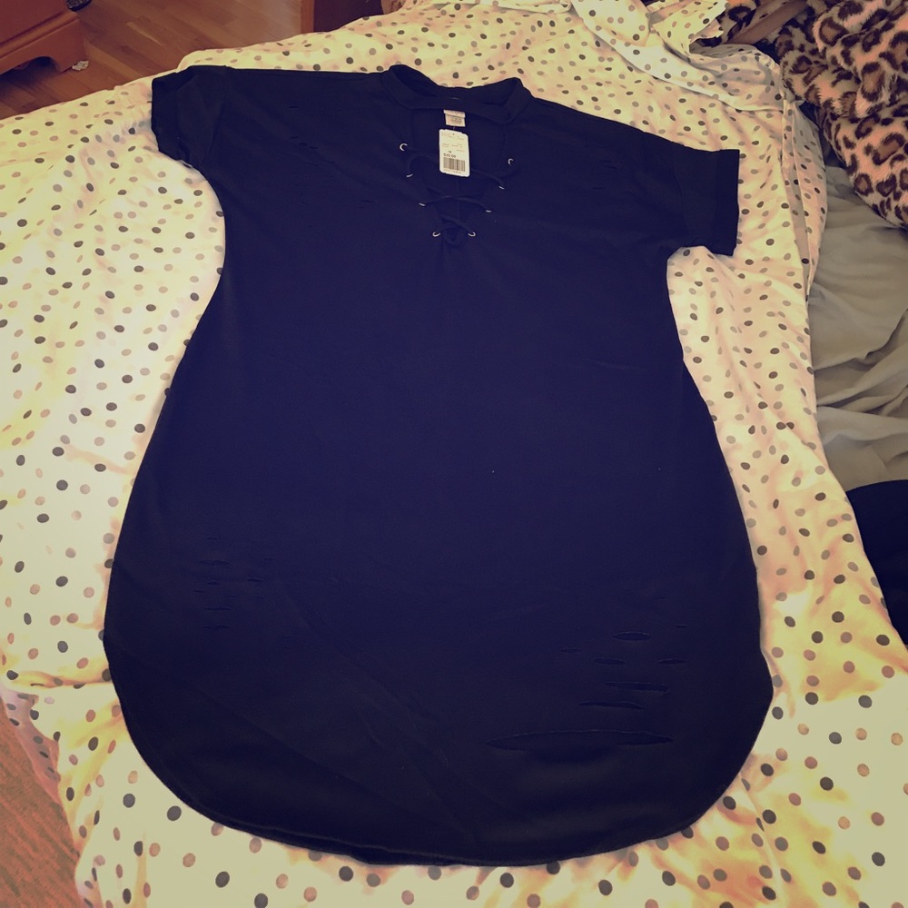 Black distressed dress.