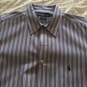 XL polo button up, red white blue striped 18 34/35